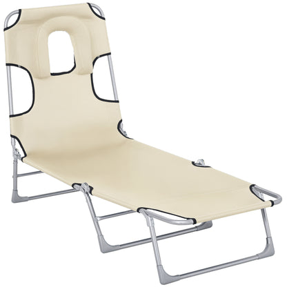Outsunny Tumbona Reclinable Y Plegable De Jardín Con Respaldo Ajustable Beige_0