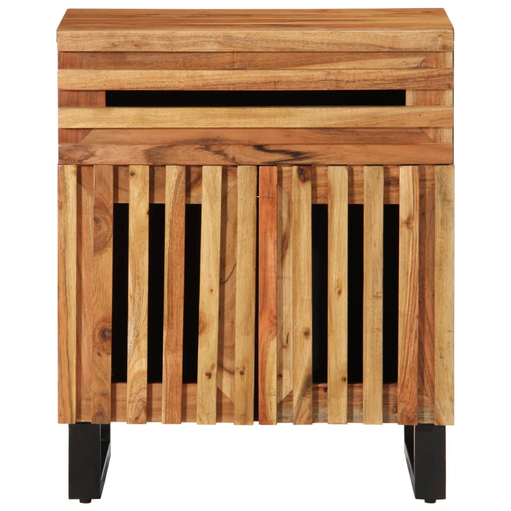 Mesita De Noche Madera Maciza Mango Marrón 50x34x60 Cm_0