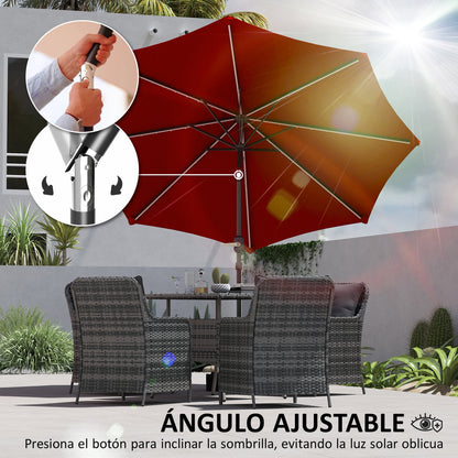 Outsunny Sombrilla Terraza Exterior Ø292x252 Cm Con Inclinación Ajustable Rojo_4