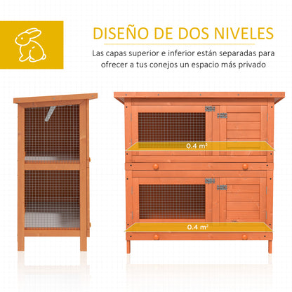 Pawhut Conejera Madera Exterior 2 Pisos Con Techo Asfáltico Abrible 90x45x90 Cm_5