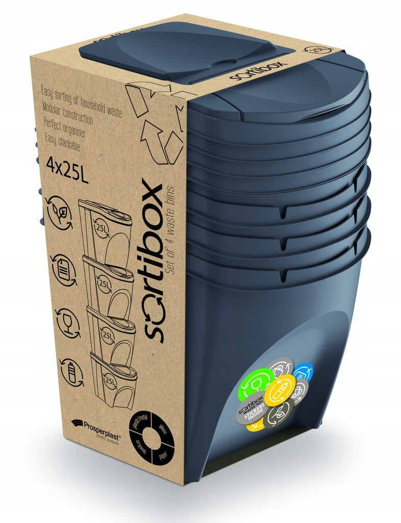 Set De 4 Cubos De Basura Keden Sortibox Papelera Reciclaje, Antracita, Volumen 4x25l_2