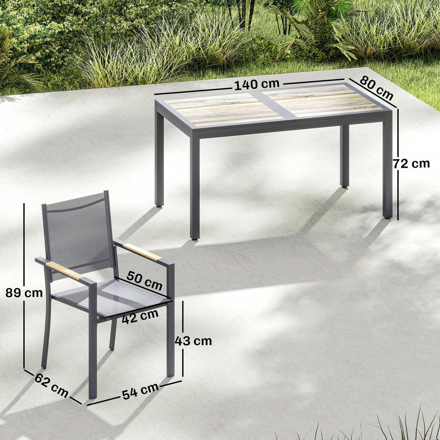 Outsunny Conjunto De Mesa Y Sillas Jardín De 7 Piezas Con Sillas Transpirables_2