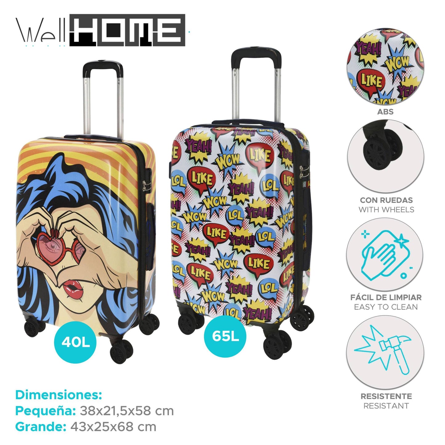 Well Home Juego De 2 Maletas Abs Trolley De 20'' Y 24''