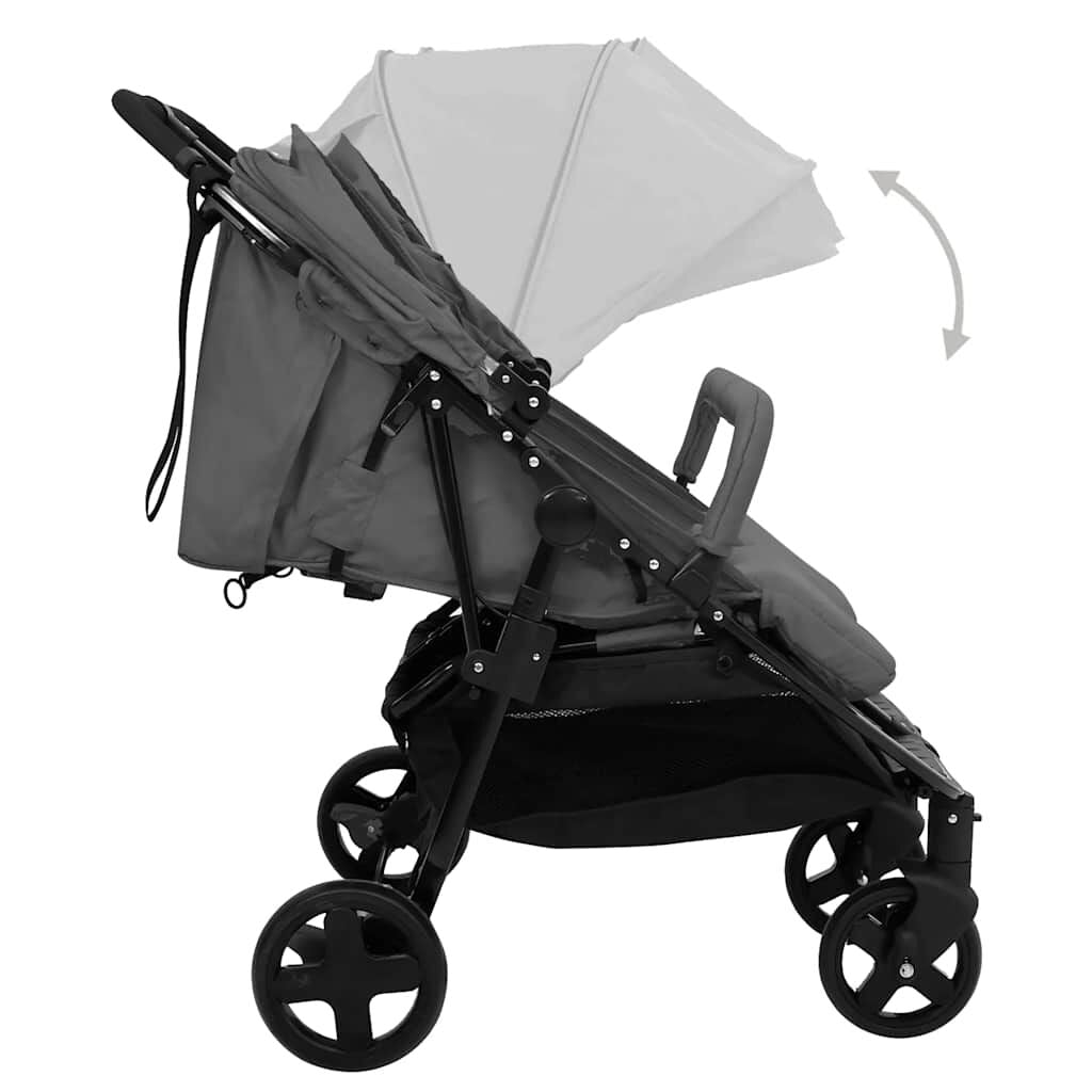 Vidaxl Carrito Para Gemelos De Acero Gris Oscuro Y Negro_4