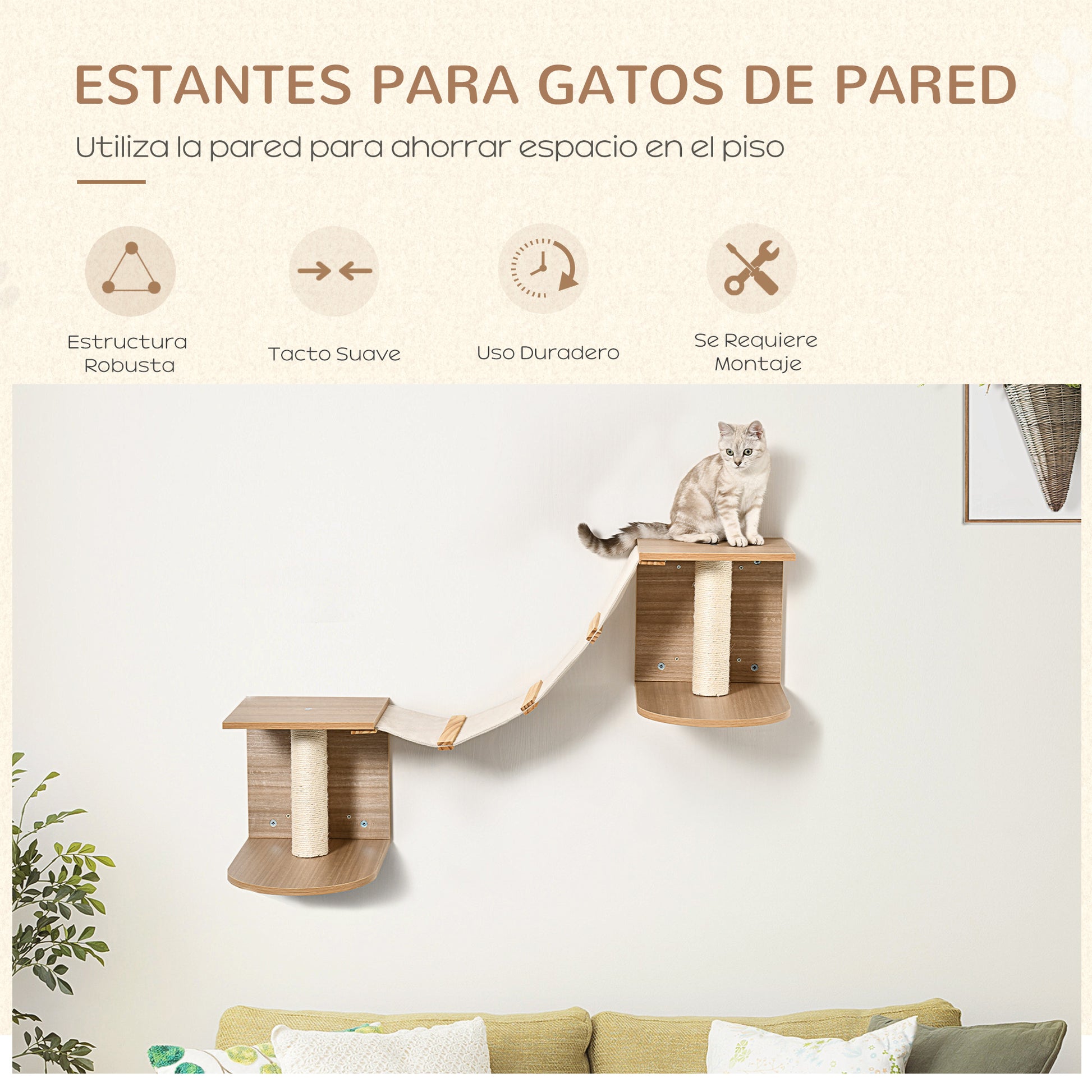 Pawhut Estantes De Pared Gatos Con Escalera Plataformas Postes Rascadores Sisal_4