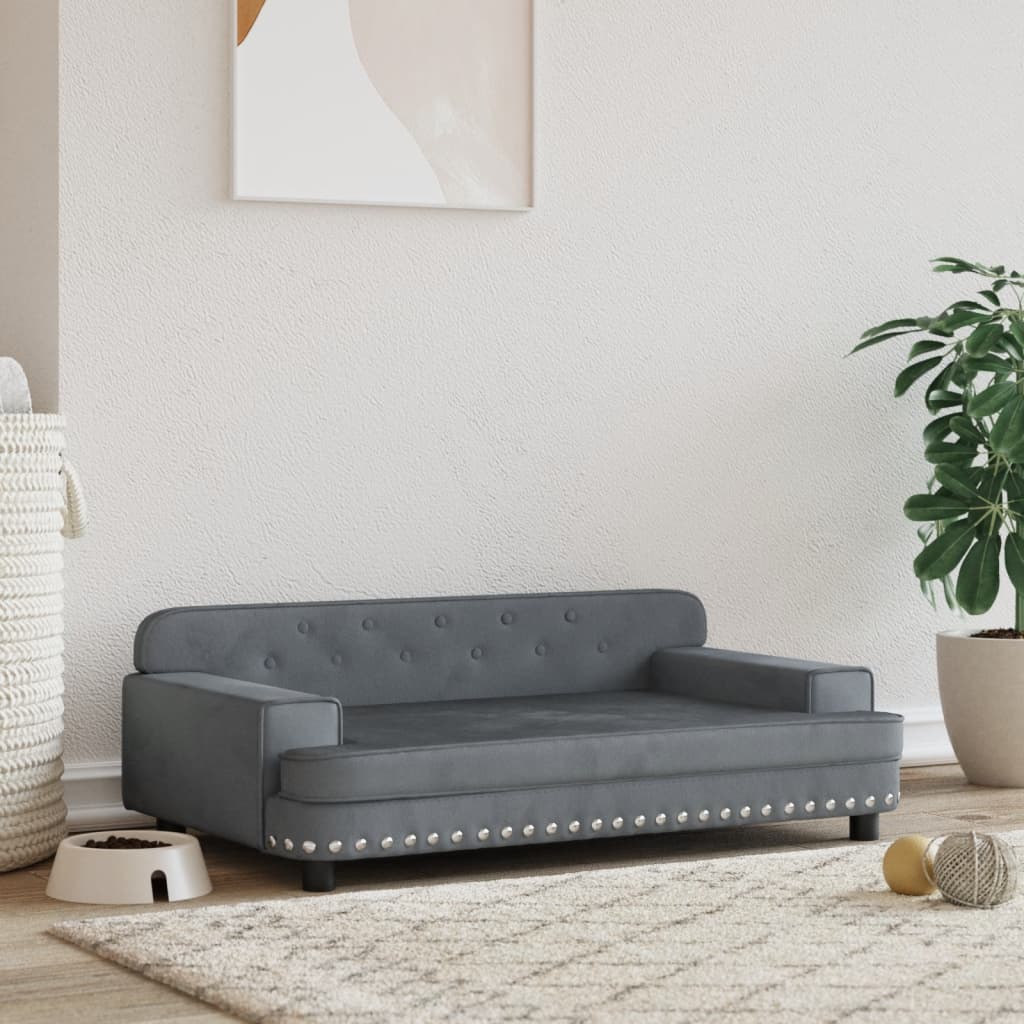 Cama Para Perros De Terciopelo Gris Oscuro 90x53x30 Cm / Vetonek_4