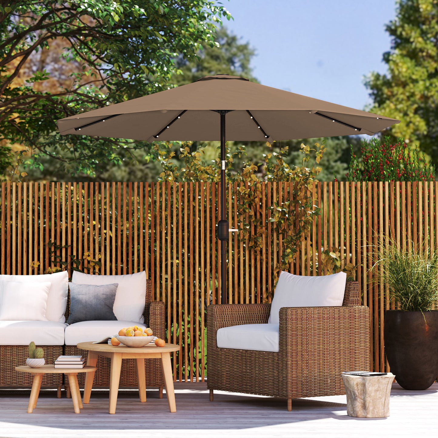 Outsunny Sombrilla Jardín Con 32 Luces Led Solares Inclinable Ø265x240 Cm Caqui_4