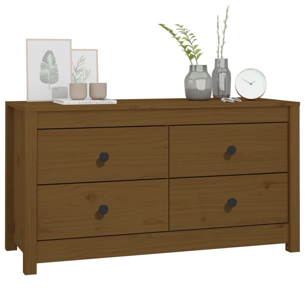 Armario Auxiliar Madera Maciza De Pino Marrón Miel 100x40x54 Cm / Vetonek_5