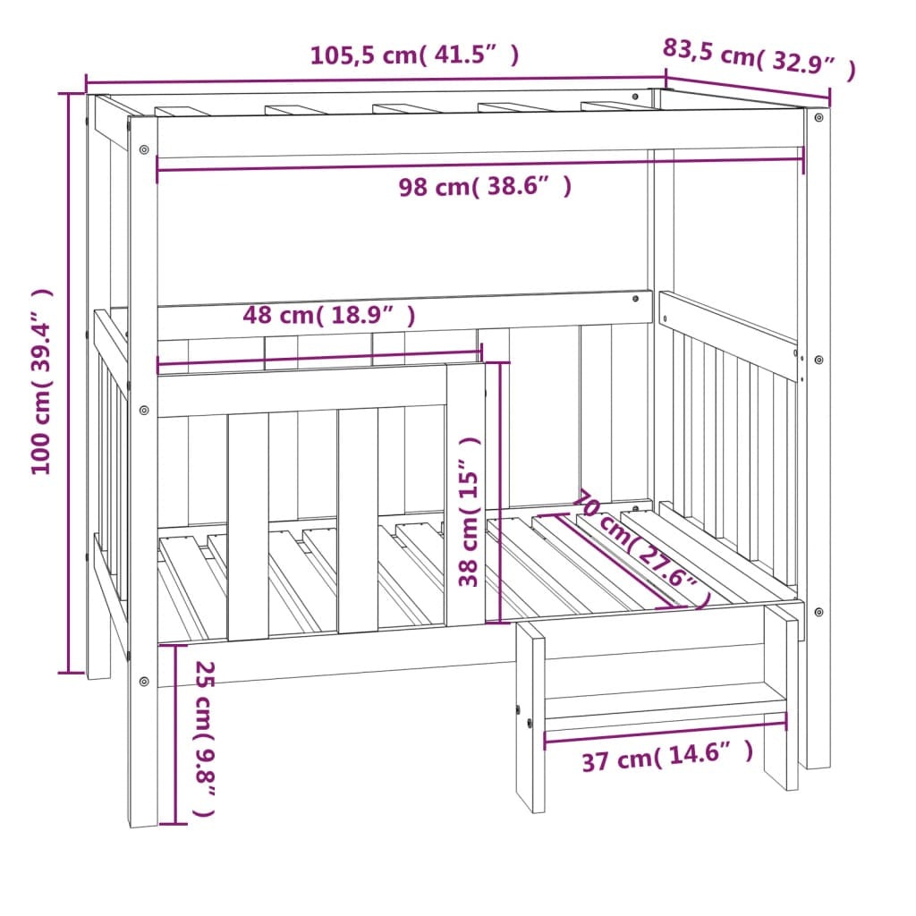 Vidaxl Cama Para Perros Madera Maciza De Pino Negro 105,5x83,5x100 Cm_2