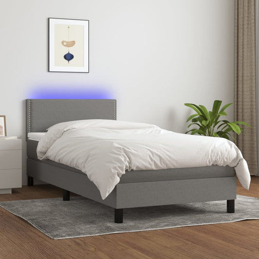 Cama Box Spring Colchón Y Luces Led Tela Gris Oscuro 100x200 Cm / Vetonek_0