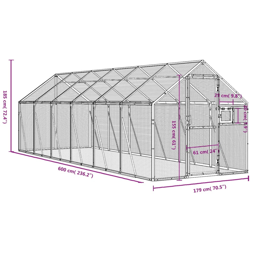 Vidaxl Pajarera De Aluminio Color Plateado 1,79x6x1,85 M_2