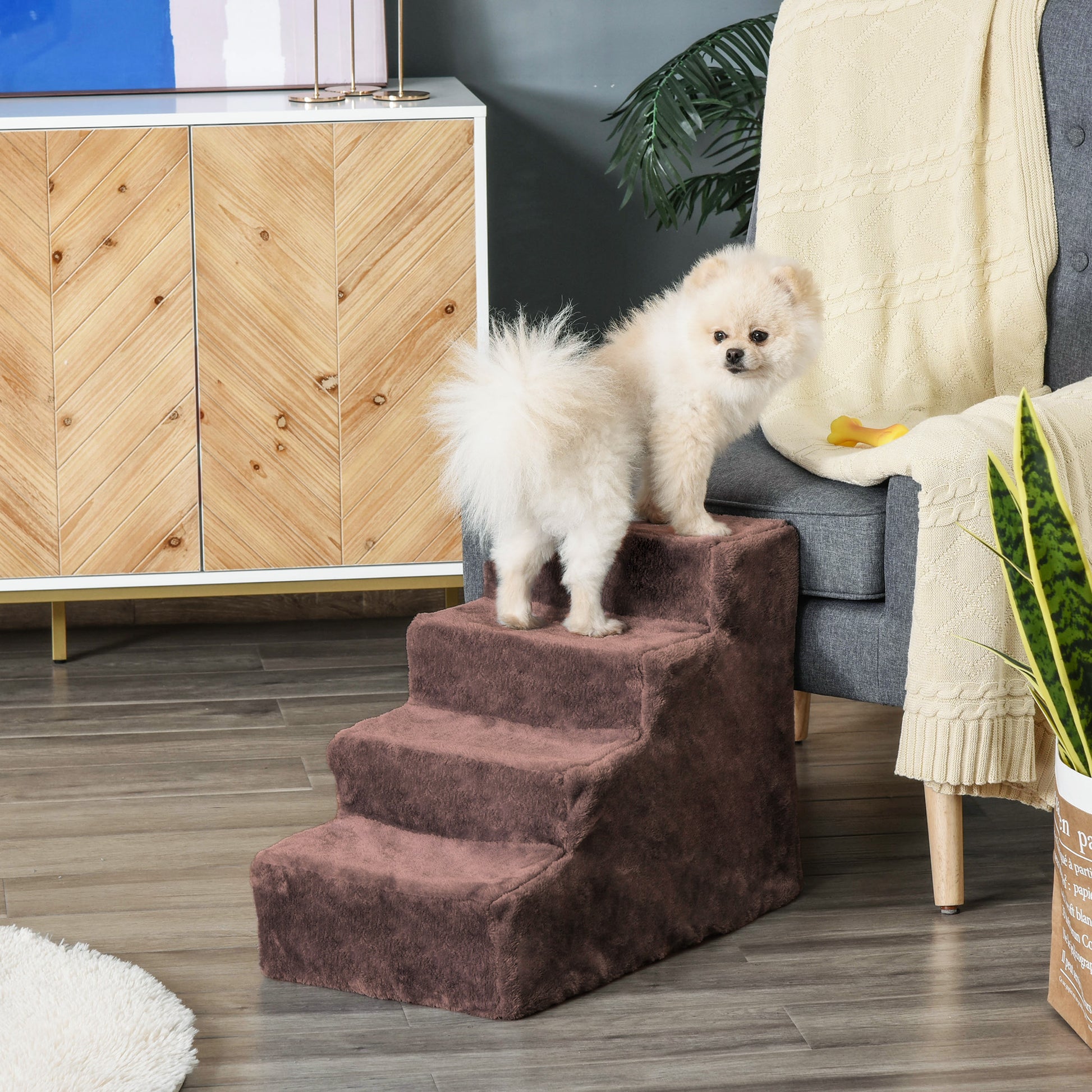 Pawhut Escalera Para Perros De 4 Peldaños Con Funda Extraíble 60x35x44 Cm Marrón_1