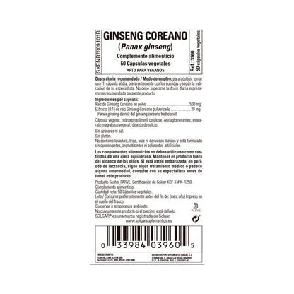 Ginseng Coreano (Panax Ginseng), 50 cápsulas vegetales