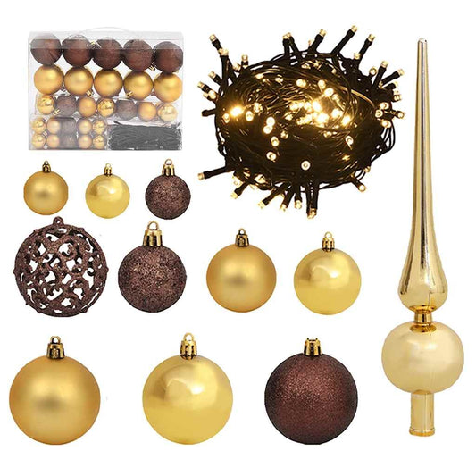 Vidaxl Set De Bolas De Navidad 61 Pzas Con Pico 150 Led Dorado Bronce_0