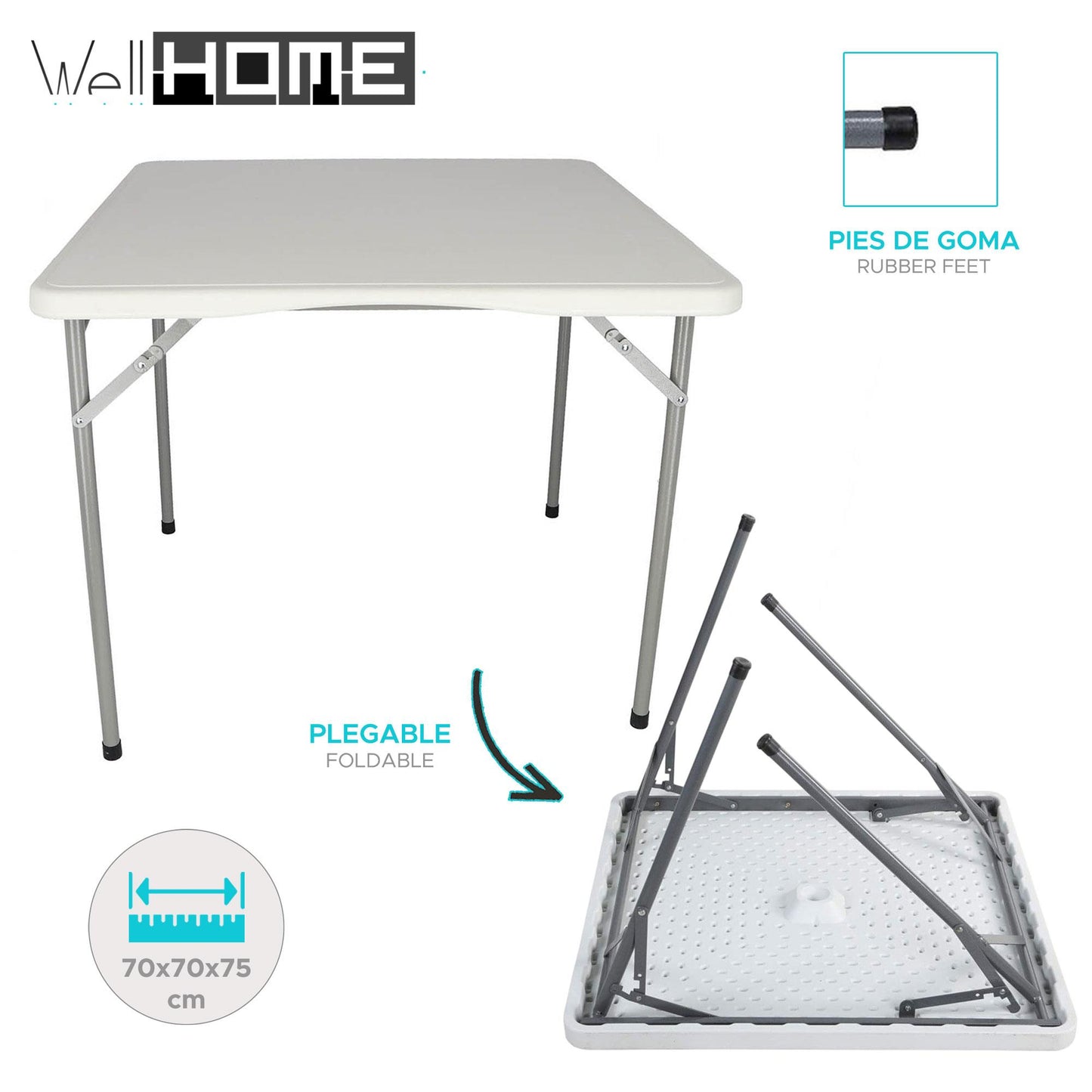 Well Home Mesa Plegable Foramto Cuadrado De Polietileno 70x70x75cm_1