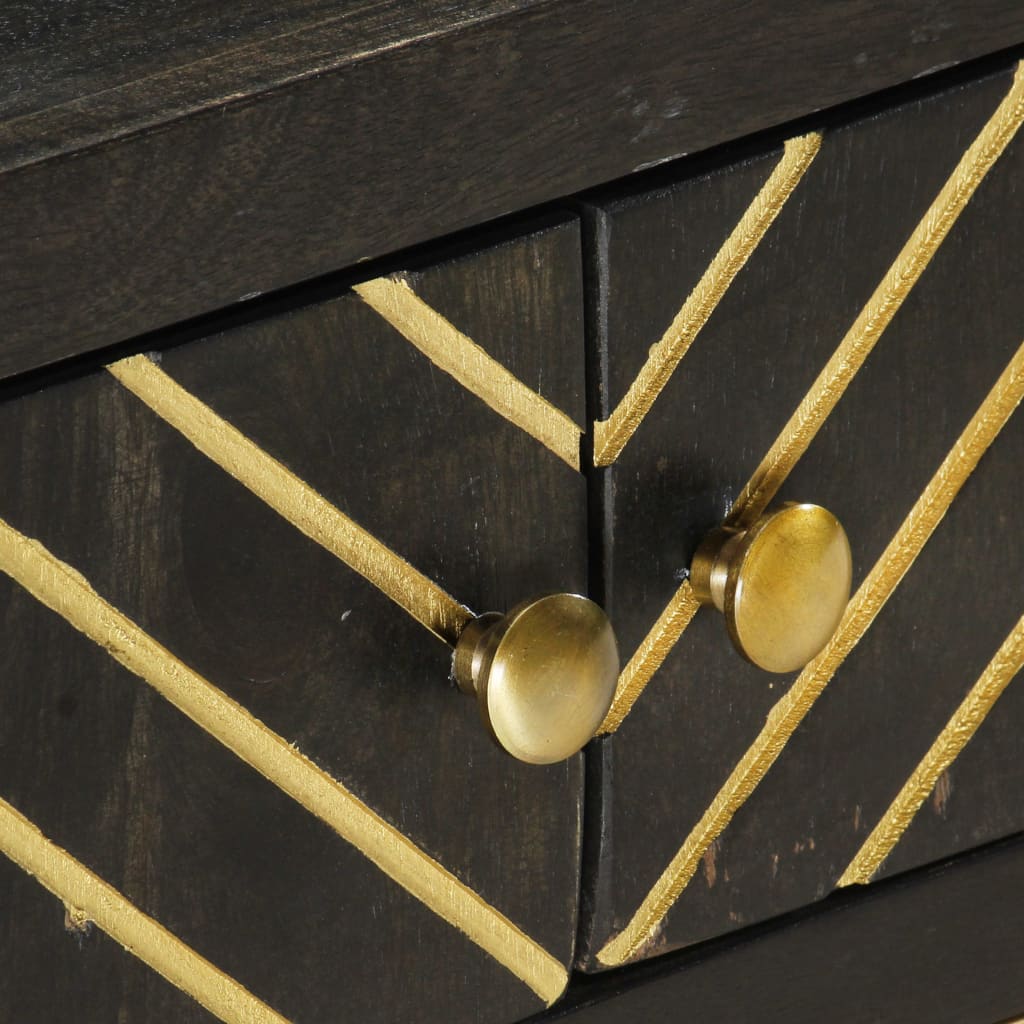 Mesa De Centro Madera Maciza De Mango Negro Y Dorado 90x50x35cm_3