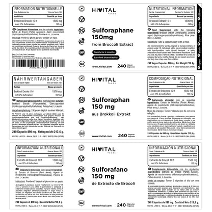 Sulforafano 150 mg Hivital 240 cápsulas veganas