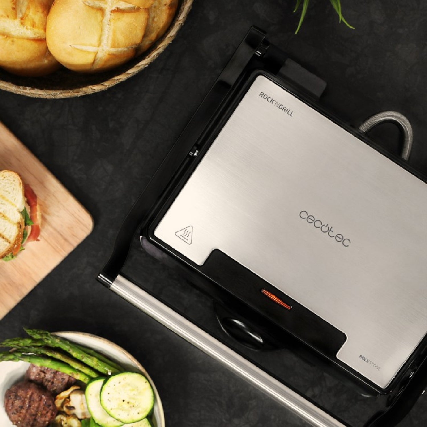 Parrilla Eléctrica Rock'ngrill 1500 Rapid, 1500 W, Revestimiento De Piedra Rockstone, Placa Superior Adaptable En Altura, Bandeja Recogegrasas, Reve_2