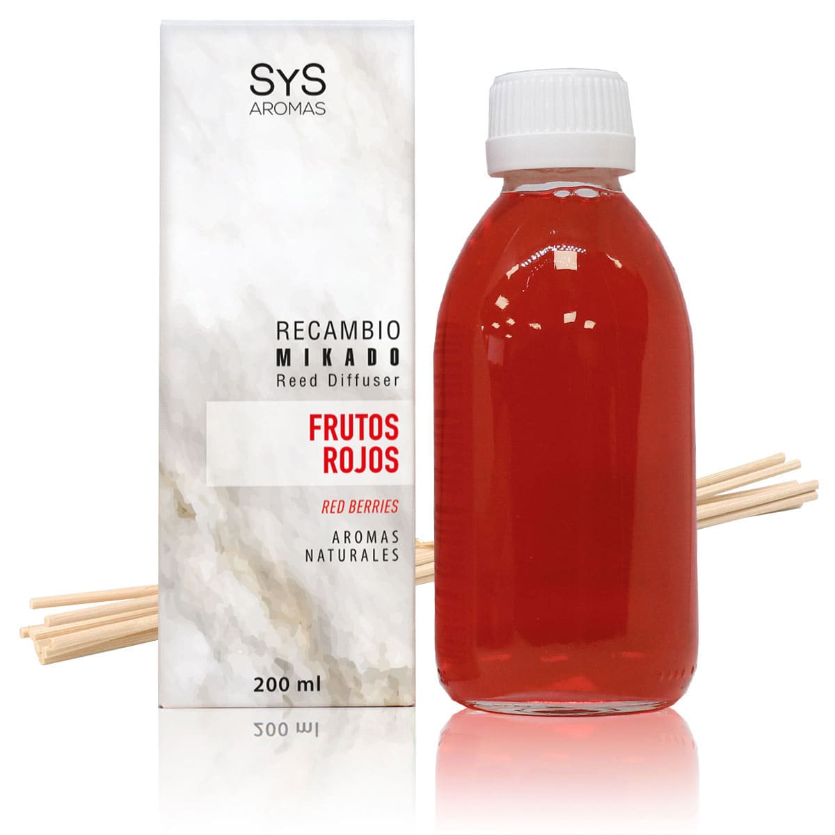 Recambio Mikado Frutos Rojos Mármol SYS Aromas 200 ml | Con Palos | Aroma Afrutado y Dulce | Estimulante_0