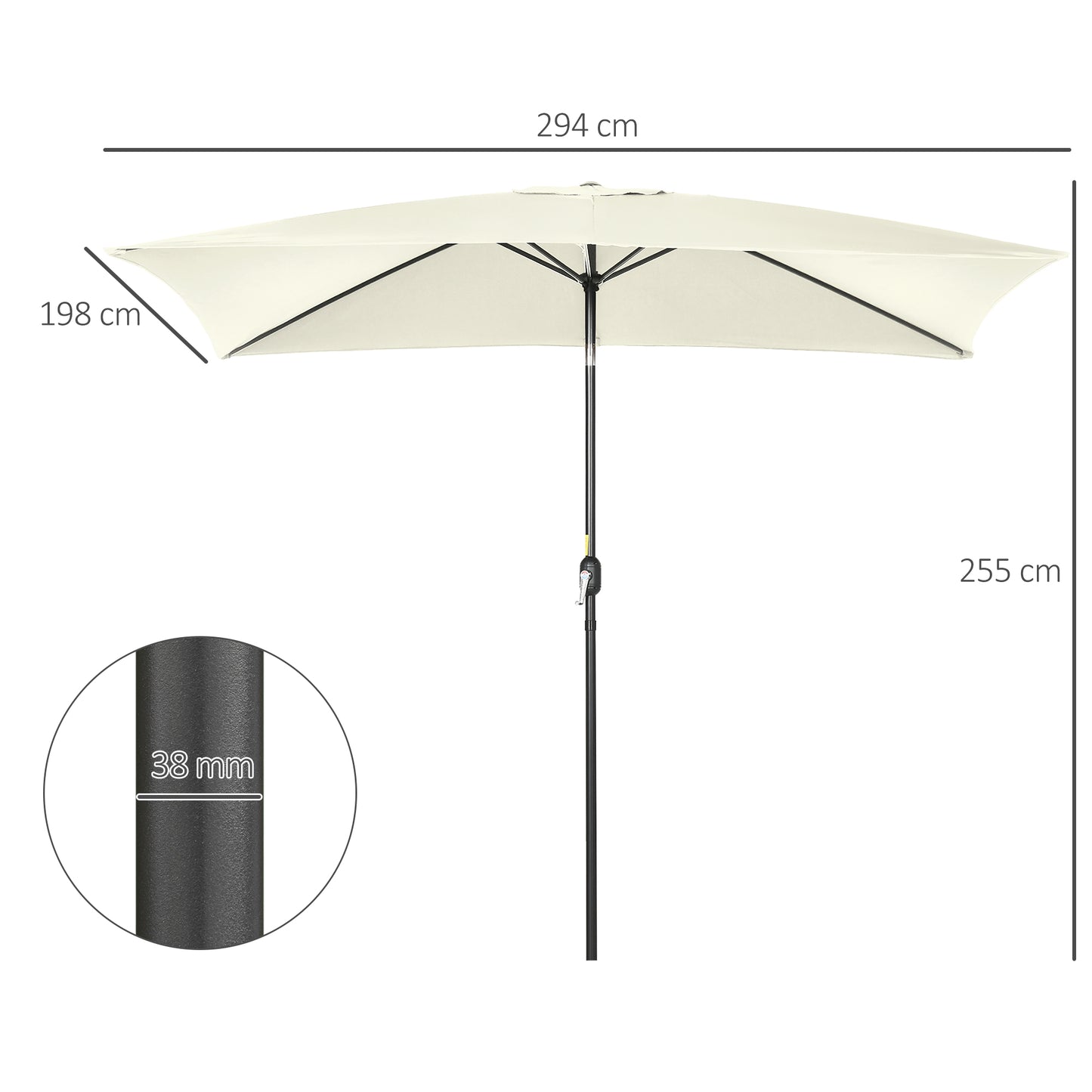 Outsunny Sombrilla De Terraza Exterior 200x300 Cm Con Ángulo Ajustable Crema_2