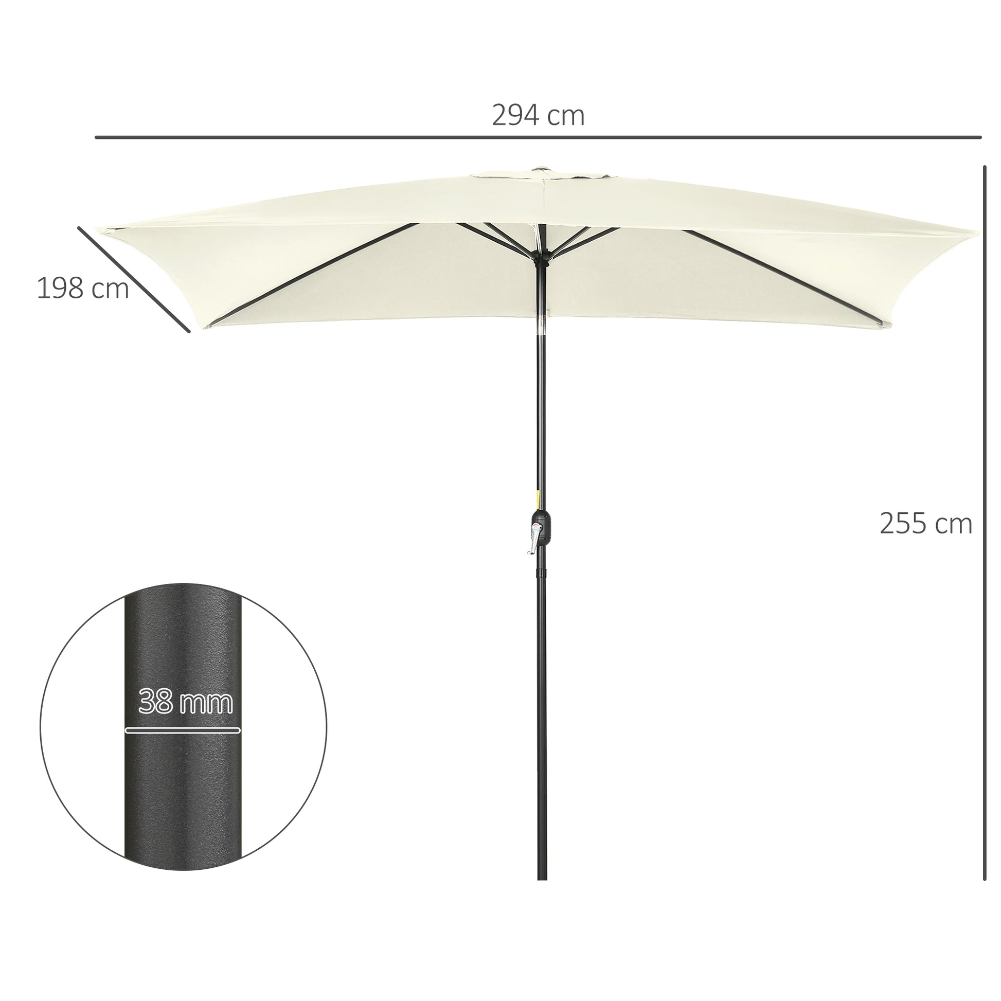 Outsunny Sombrilla De Terraza Exterior 200x300 Cm Con Ángulo Ajustable Crema_2