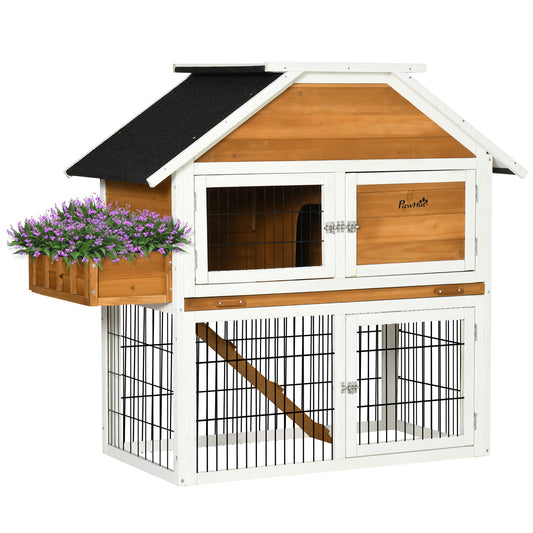 Pawhut Conejera De Madera Exterior Con Techo Asfáltico Y Jardinera 123x58x106cm_0