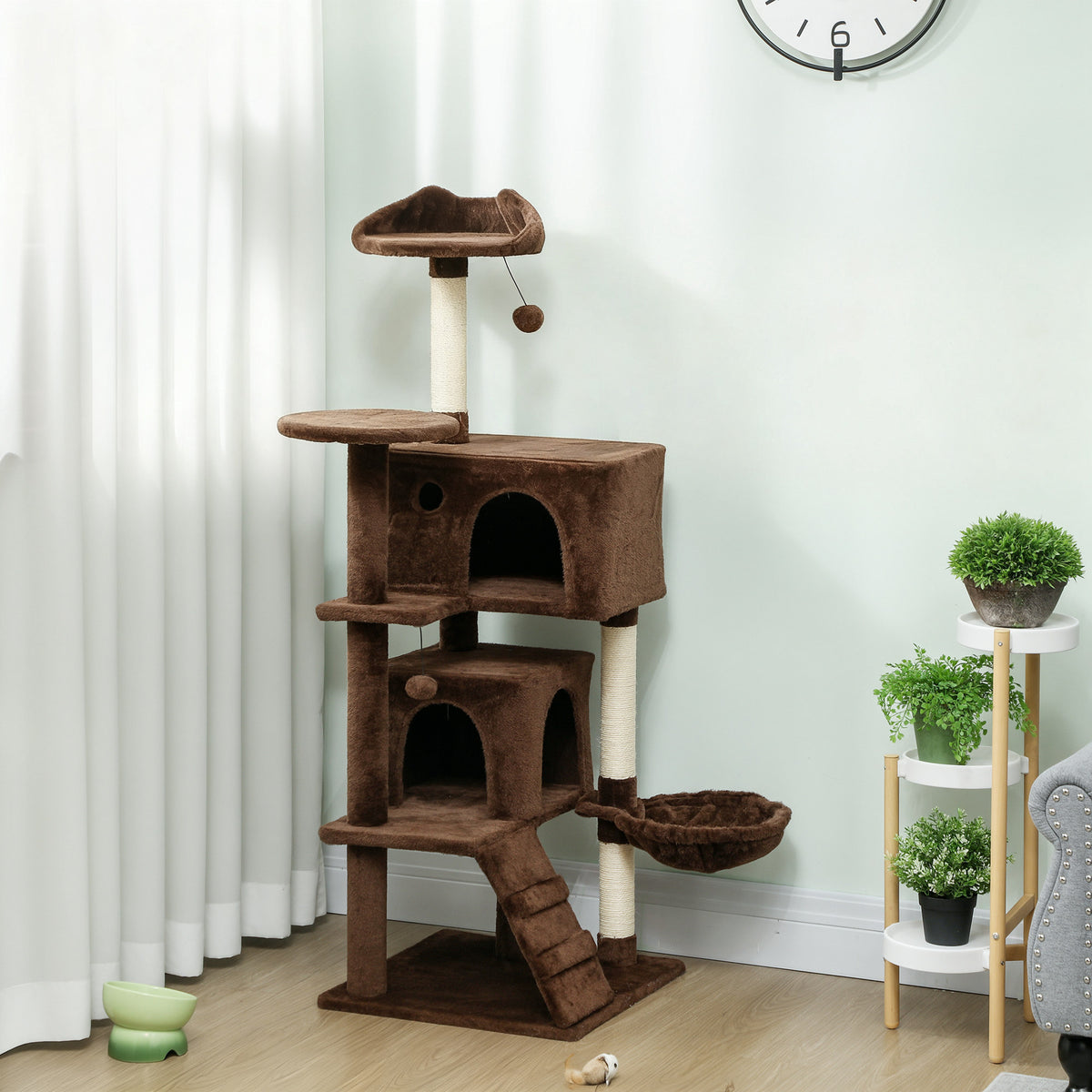 Pawhut Árbol Rascador Para Gatos 140 Cm Con Múltiples Plataformas Marrón_1