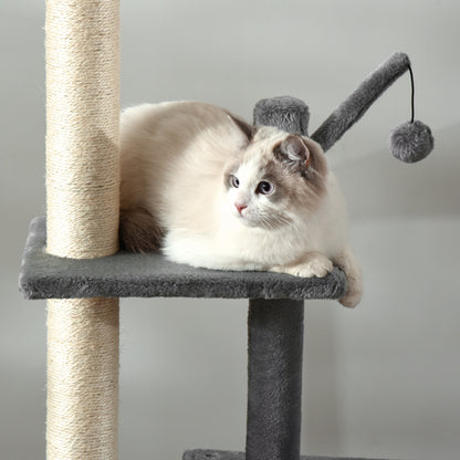Pawhut Árbol Rascador Para Gatos Altura Ajustable 238-270 Cm Con Hamaca Cueva_4