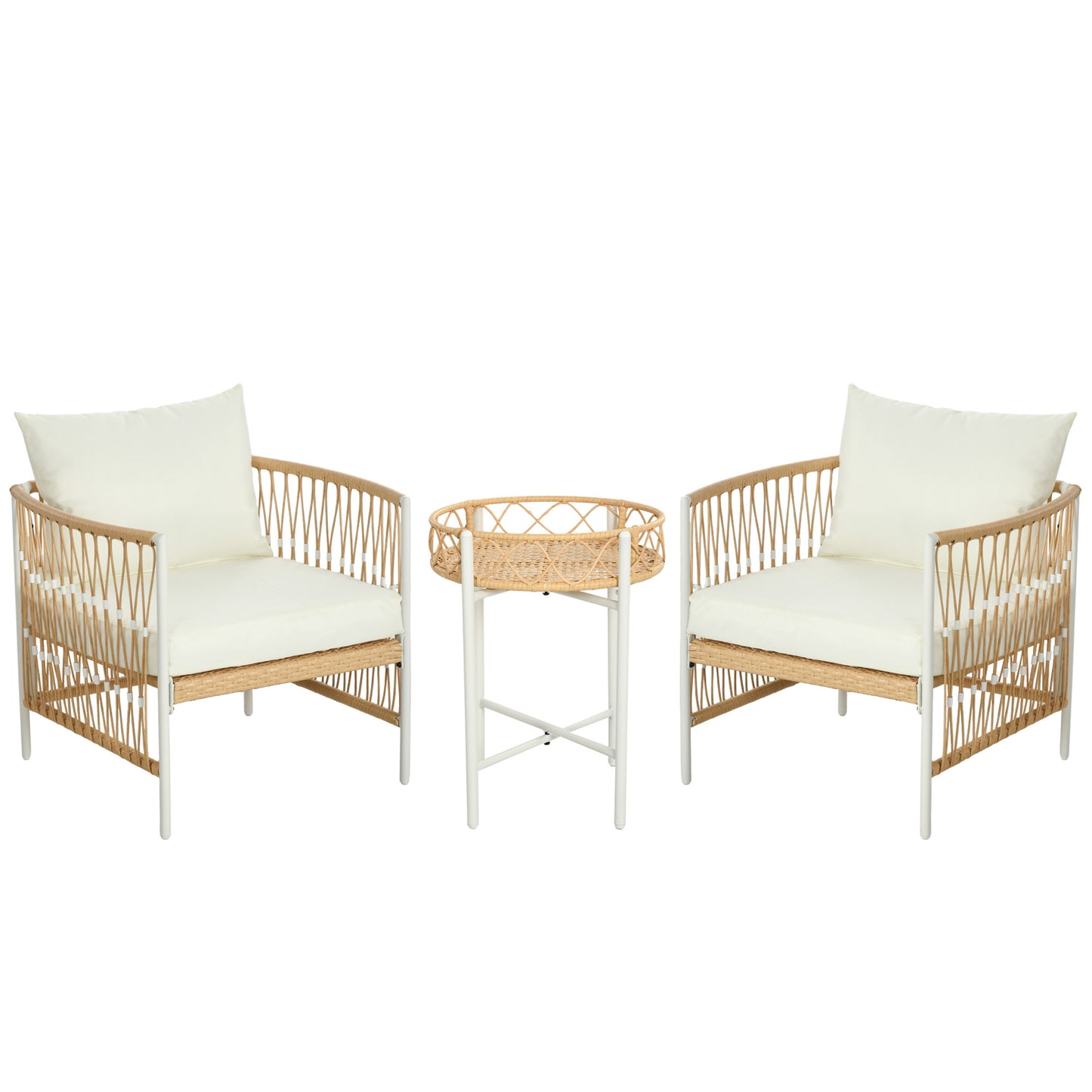 Outsunny Conjunto Jardín Exterior De Ratán Con 1 Mesa Y 2 Sillas Cojines Crema_0