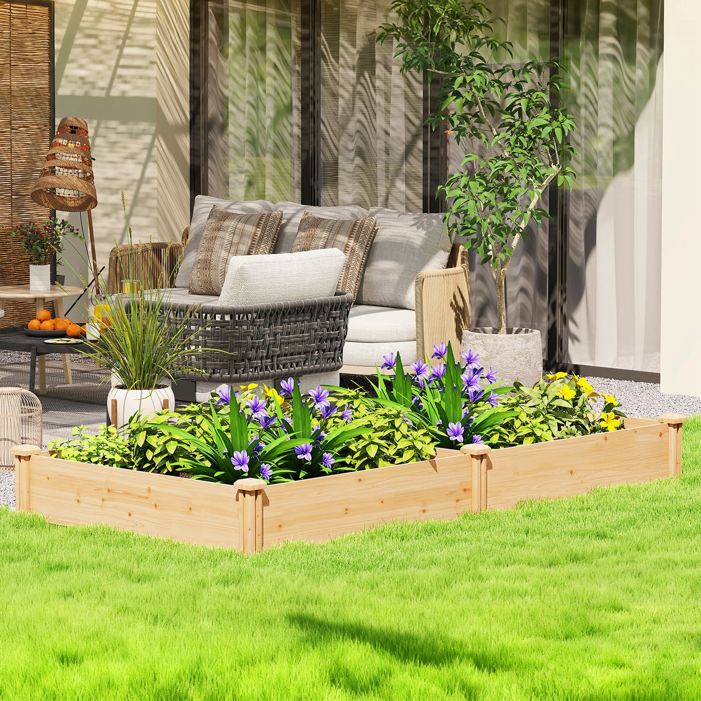 Outsunny Jardinera Elevada De Madera Con Divisor Y Base Abierta Natural_1