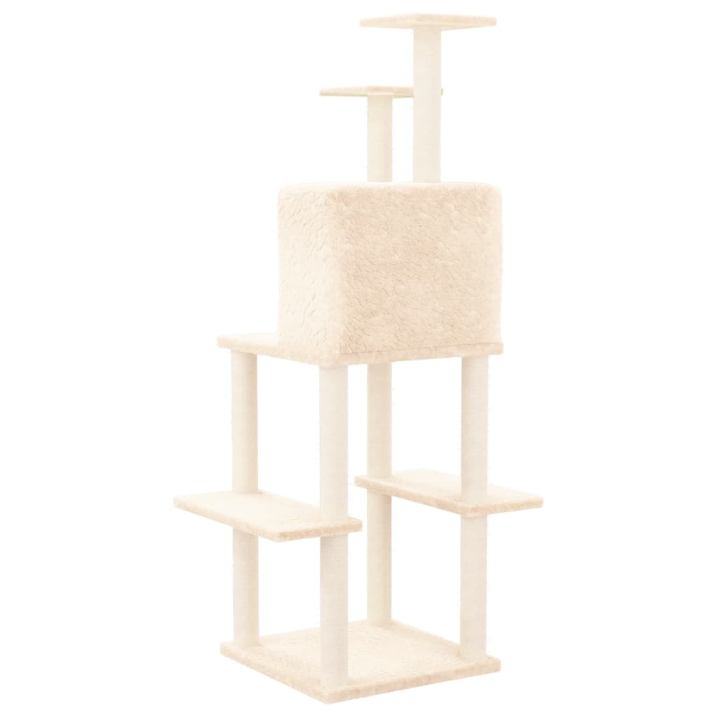 Rascador Para Gatos Con Postes De Sisal Color Crema 144,5 Cm_4