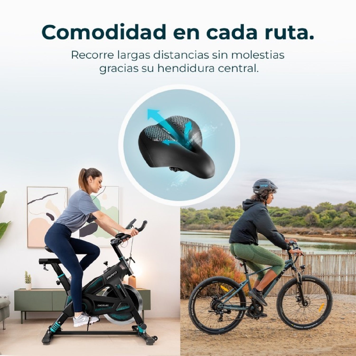 Cecotec Sillín Bicicleta Cómodo De Gel Con Amortiguadores Drumfit Sitbike Gel. Compatible Las Tijas De Sillín Con Riel D_3