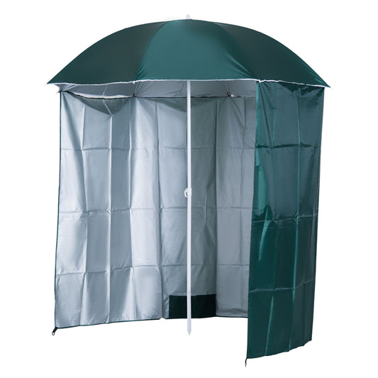 Outsunny Sombrilla De Playa Con Panel Lateral Apertura Manual Ø220x220 Cm Verde_0