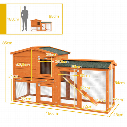 Pawhut Conejera De Madera 150x45x85 Cm Con Techo Asfáltico Natural_2