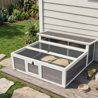 Pawhut Casa Para Tortugas De Madera Con Ventana Transparente Techo Abatible Gris_4