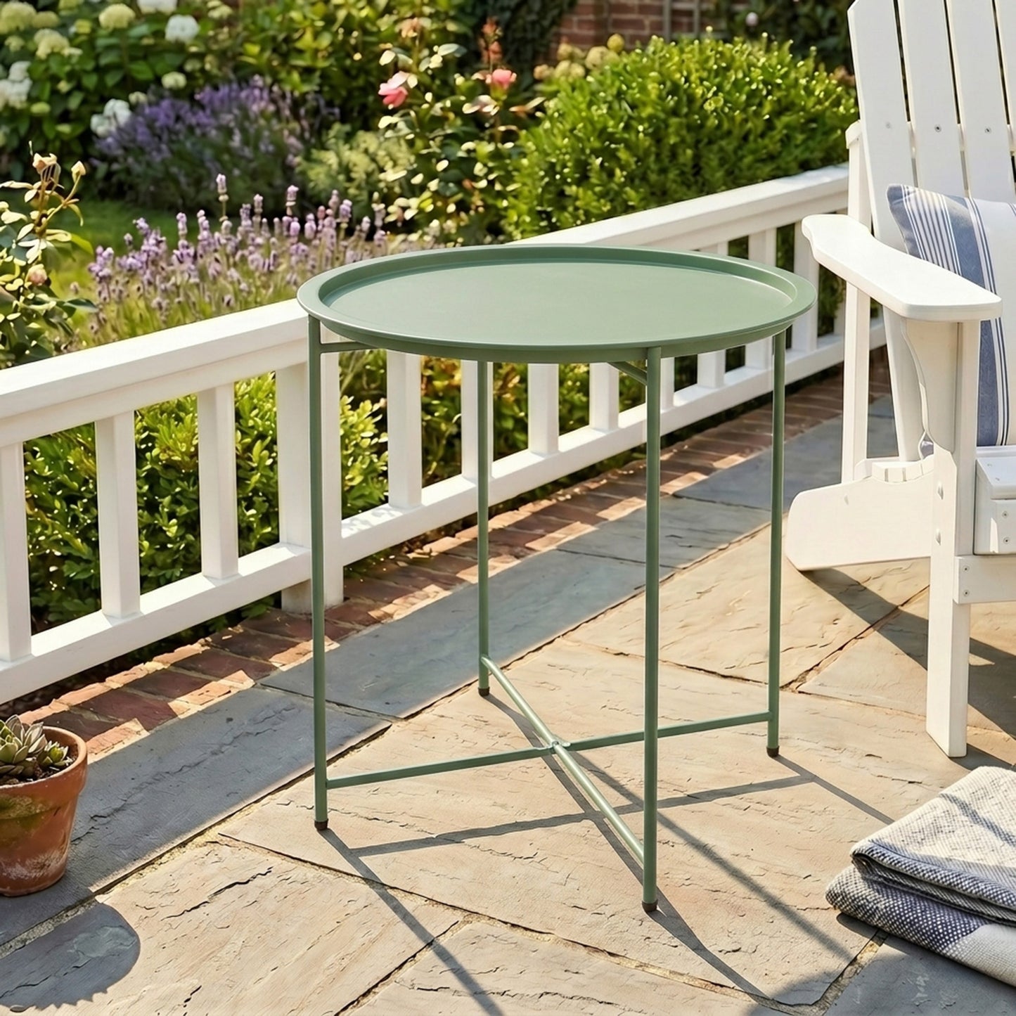 Outsunny Mesa Auxiliar Exterior Redonda Con Bandeja Extraíble Ø46x53 Cm Verde_1