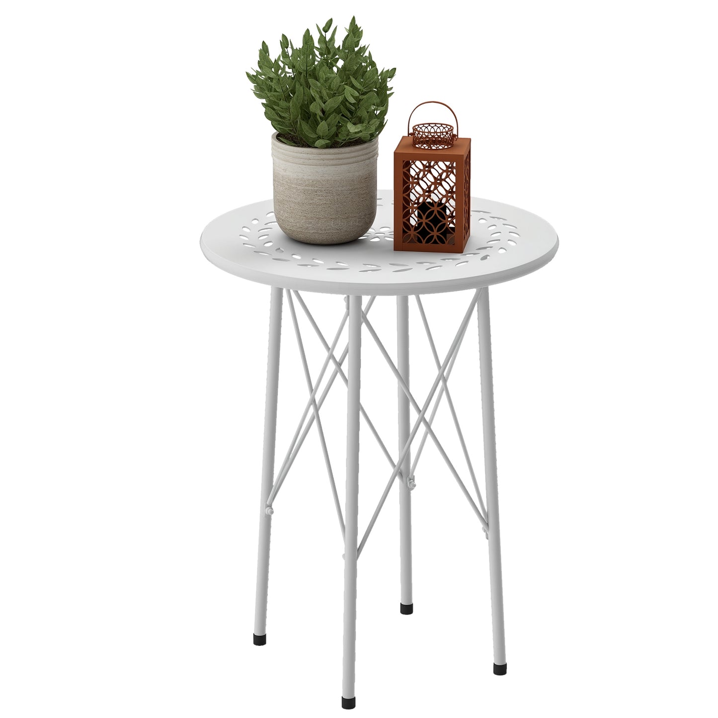 Outsunny Mesa De Jardín Redonda Ø40x50 Cm Para Interior Y Exterior Blanco_0