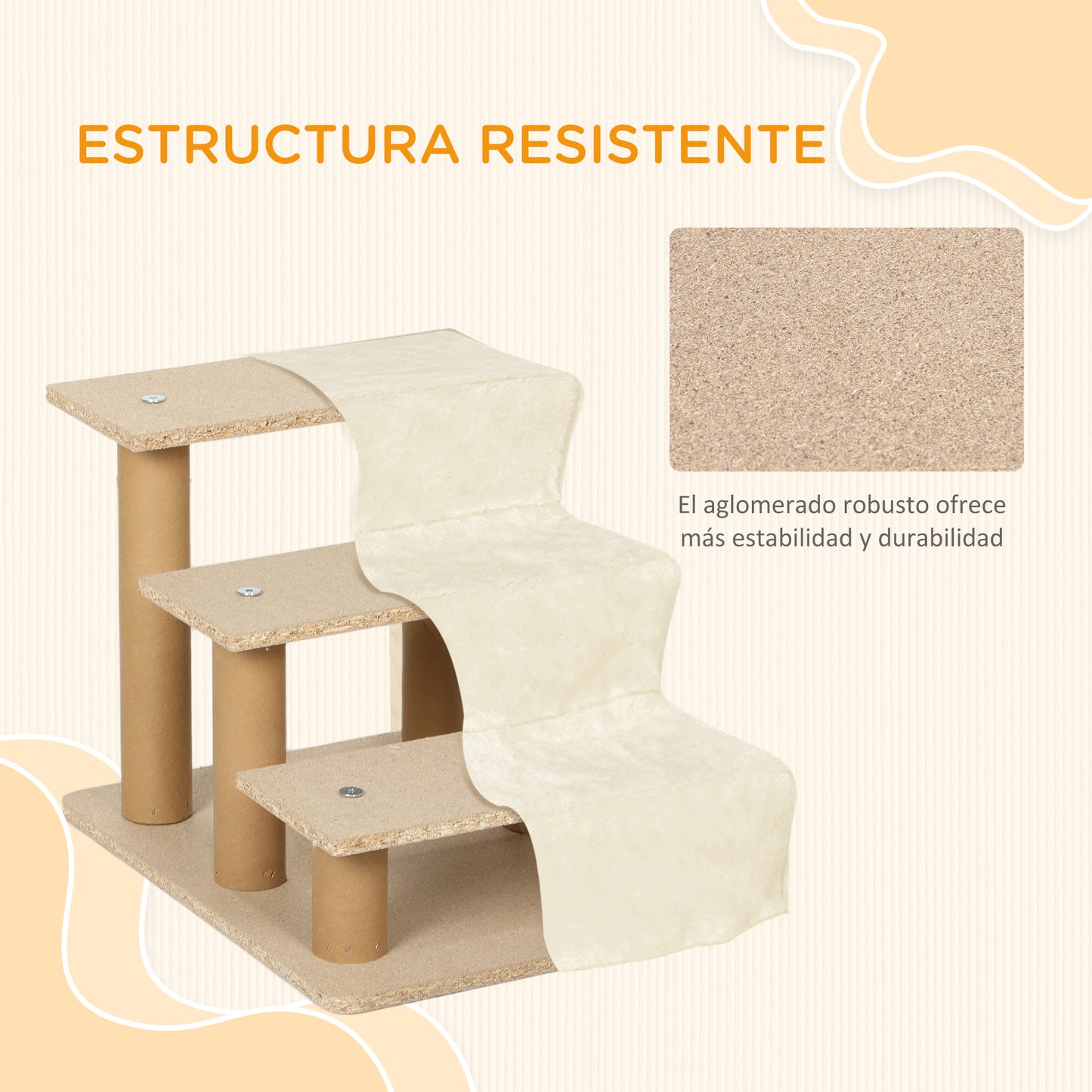 Pawhut Escalera Para Mascotas De 3 Peldaños Con Funda Extraíble 46x35x35cm Beige_5