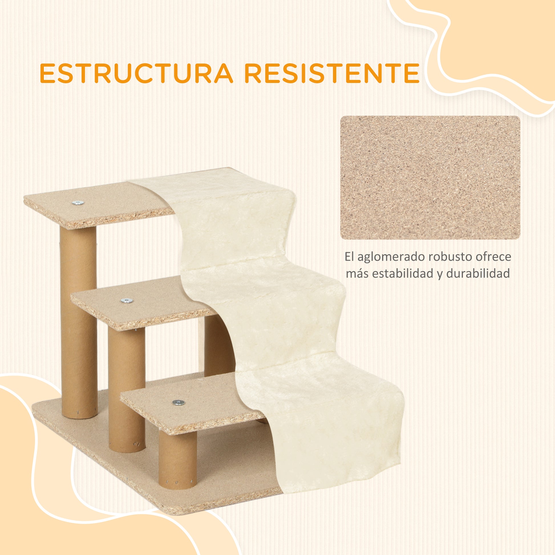 Pawhut Escalera Para Mascotas De 3 Peldaños Con Funda Extraíble 46x35x35cm Beige_5