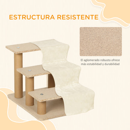 Pawhut Escalera Para Mascotas De 3 Peldaños Con Funda Extraíble 46x35x35cm Beige_5