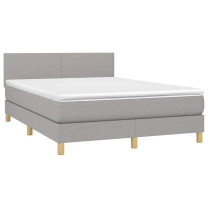 Cama Box Spring Colchón Y Luces Led Tela Gris Claro 140x190 Cm / Vetonek_5