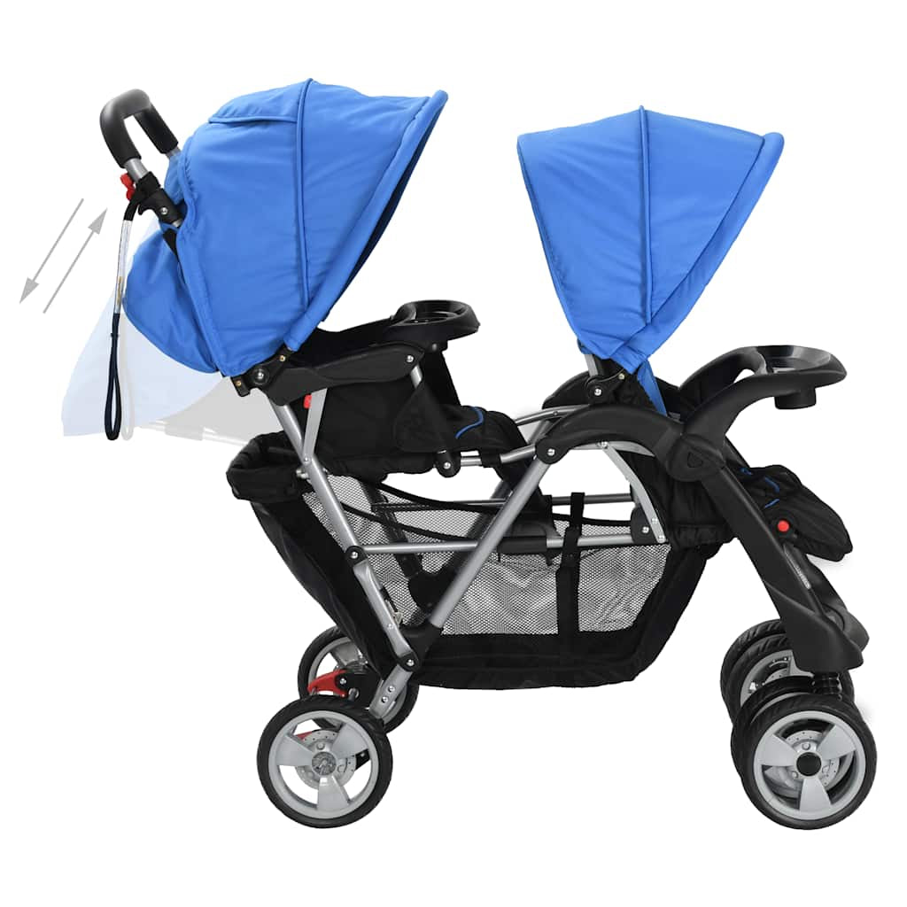 Vidaxl Carrito Para 2 Niños Tandem De Acero Azul Y Negro_4