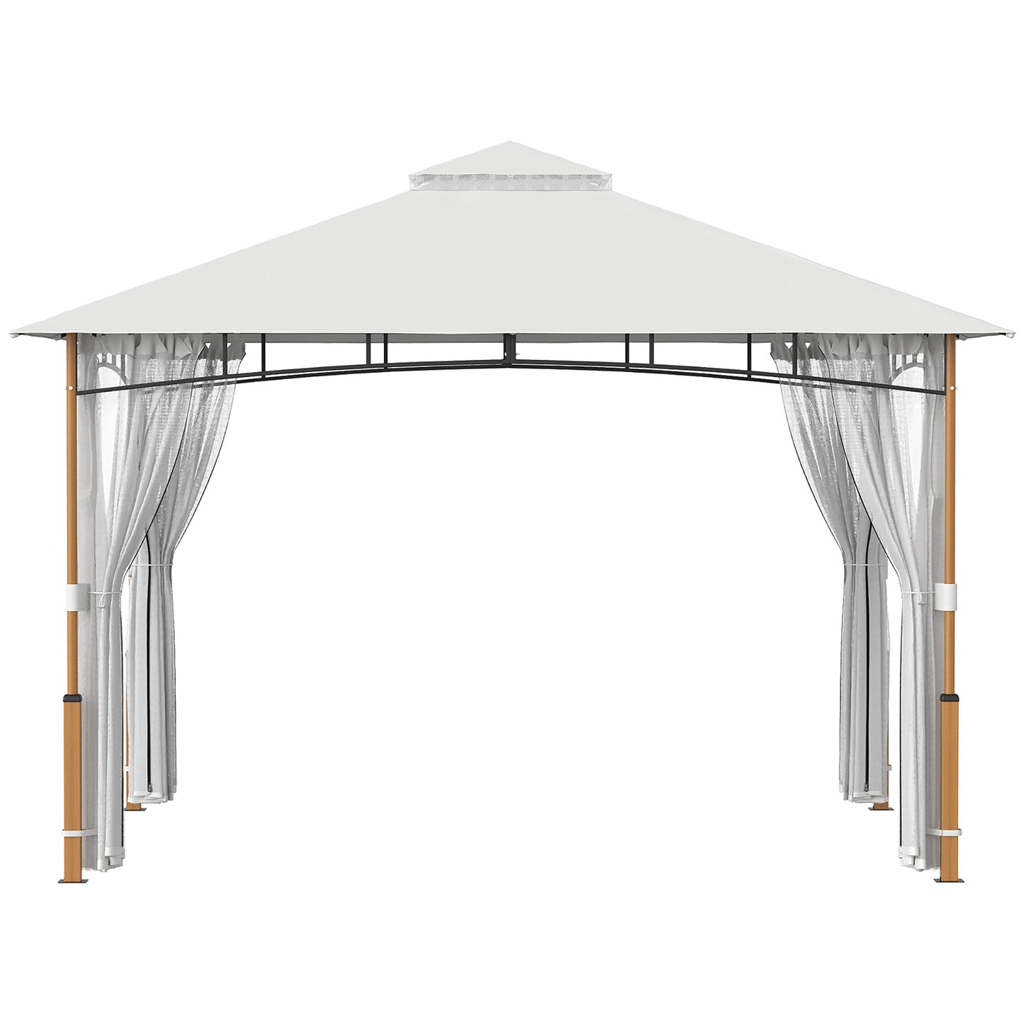 Outsunny Cenador Para Jardín 3x3,6 M Con Doble Techo Paredes De Malla Crema_3