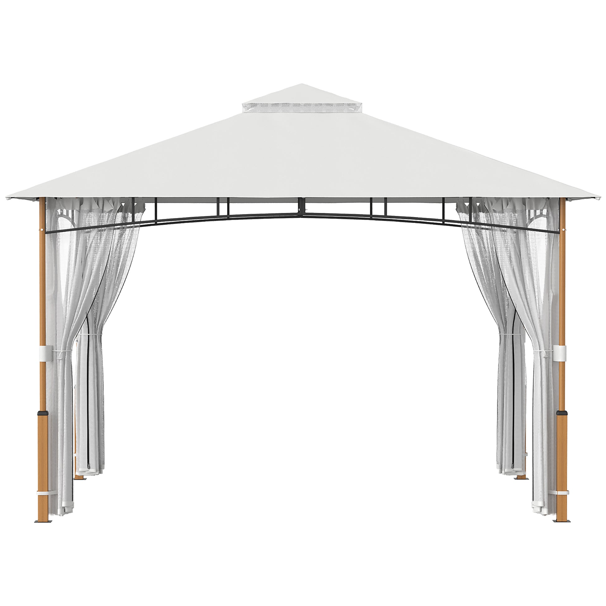 Outsunny Cenador Para Jardín 3x3,6 M Con Doble Techo Paredes De Malla Crema_3