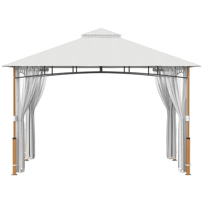 Outsunny Cenador Para Jardín 3x3,6 M Con Doble Techo Paredes De Malla Crema_3