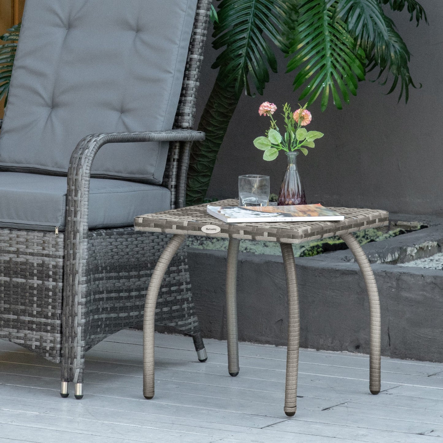 Outsunny Mesa De Jardín De Ratán Con Patas De Metal 45x45x44 Cm Gris_3