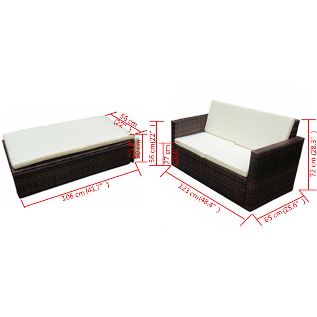 Vidaxl Set Muebles De Jardín 2 Piezas Y Cojines Ratán Sintético Marrón_2