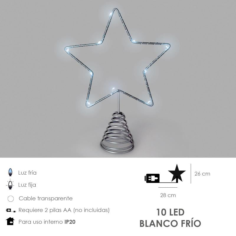 Guirnalda Adorno Luces Navidad Estrella Arbol Navidad Luz Blanco Frio. 10 Leds. Uso Interno Protección Ip20. 2 Baterias Aa_1
