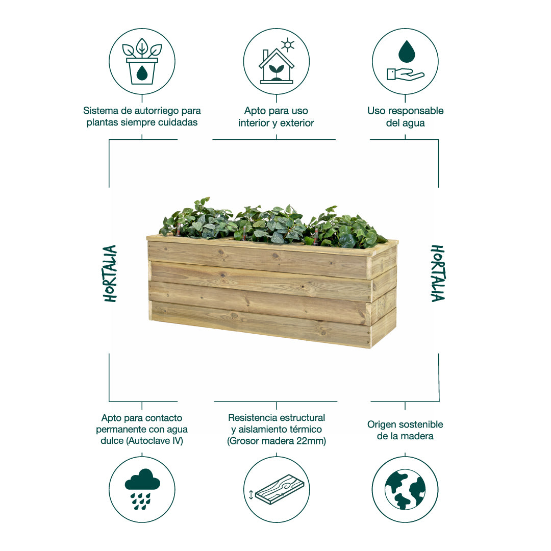 Jardinera De Madera Con Autorriego 110x40x40 Cm Nidum Basic Hortalia_2