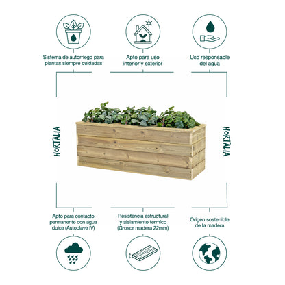Jardinera De Madera Con Autorriego 110x40x40 Cm Nidum Basic Hortalia_2